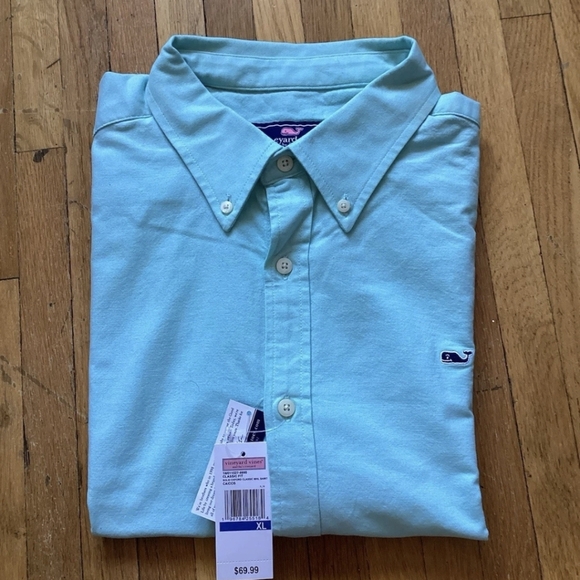 NWT $70 Vineyard Vines Men's XL Solid Green Oxford Button Front Shirt,Cotton - Picture 1 of 3